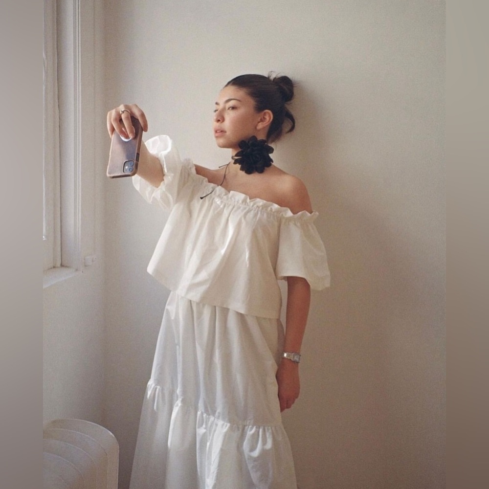 Amanda Uprichard White off the shoulder dress